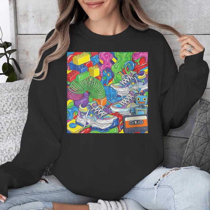 Colorful Kidcore 90s Nostalgia Meme Sneakers Robot Toy Slime Unisex Sweatshirt Colorful Kidcore 90s Nostalgia Meme Sneakers Robot Toy Slime Unisex Sweatshirt