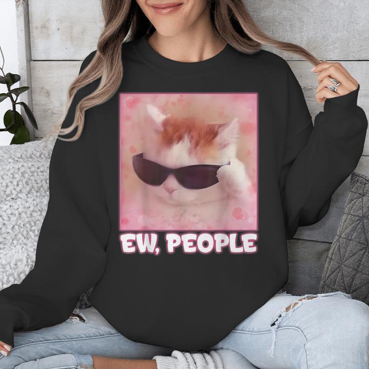 Cool Cat Meme Ew People Anti Social Introvert Cute Cat Unisex Sweatshirt Cool Cat Meme Ew People Anti Social Introvert Cute Cat Unisex Sweatshirt