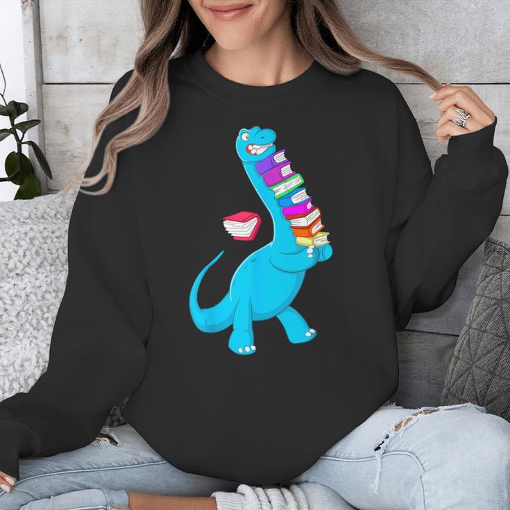 Cool Dinosaur Books Art For Men Women Libarian Book Lover Unisex Sweatshirt