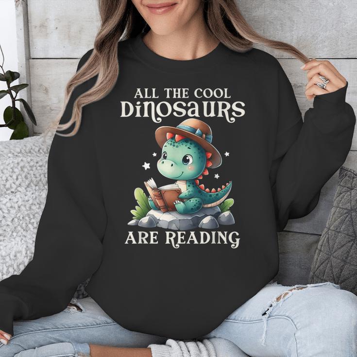 All The Cool Dinosaurs Are Reading Book Reader T-Rex Kawaii Unisex Sweatshirt