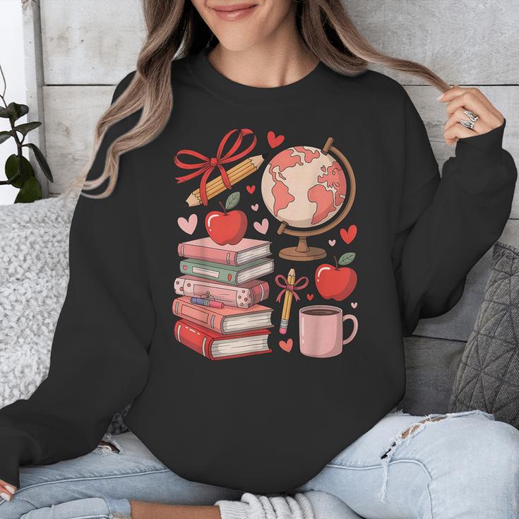 Coquette Teacher School Supplies Bows Books Globe Apple Cute Unisex Sweatshirt Coquette Teacher School Supplies Bows Books Globe Apple Cute Unisex Sweatshirt