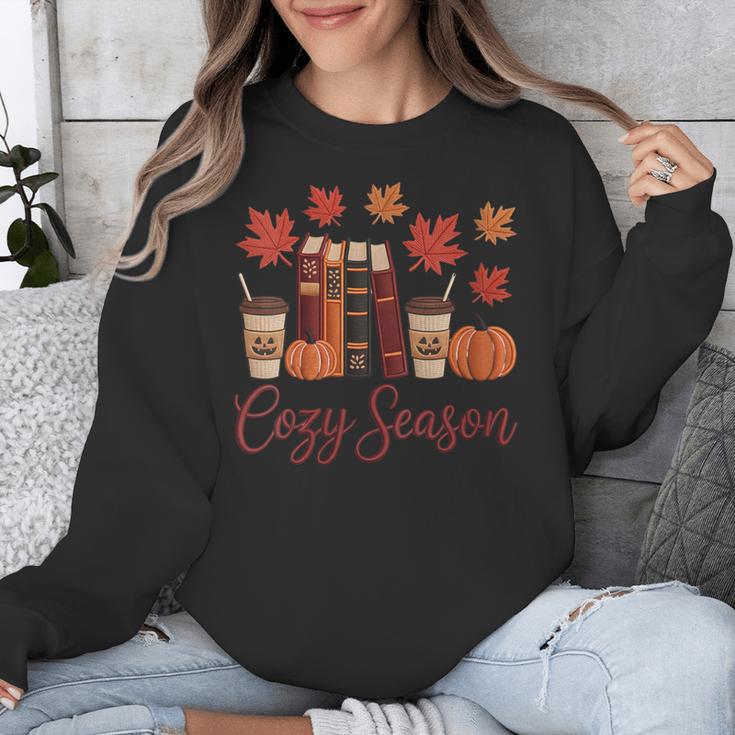 Cozy Season Autumn Leaves Books Pumpkins Fall Halloween Unisex Sweatshirt