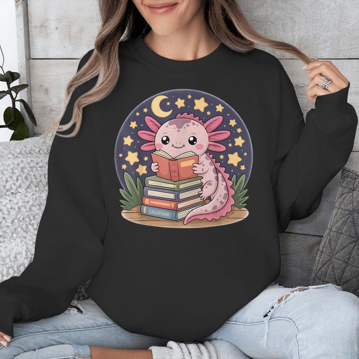 Cute Axolotl Reading Books Cozy Night Aesthetic Unisex Sweatshirt
