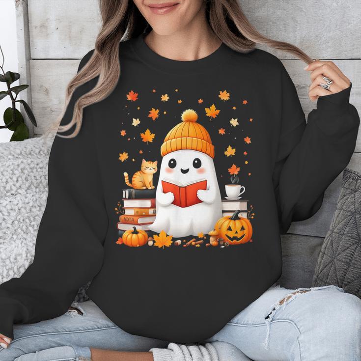 Cute Beanie Ghost Bookworm Cozy Book Reading Halloween Unisex Sweatshirt Cute Beanie Ghost Bookworm Cozy Book Reading Halloween Unisex Sweatshirt