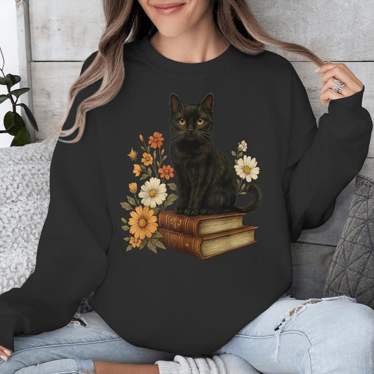 Cute Cat Book Flowers Unisex Sweatshirt