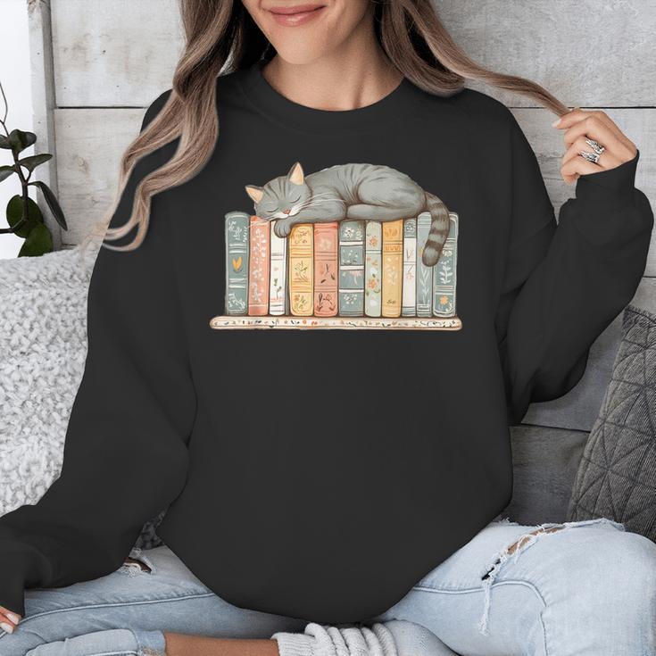 Cute Cat Sleeping On Books Unisex Sweatshirt