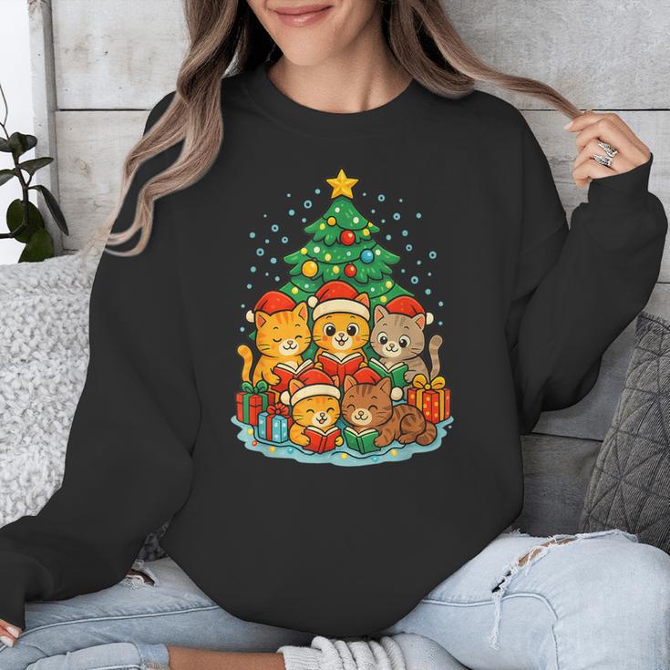 Cute Cats Reading Books Christmas Tree Unisex Sweatshirt