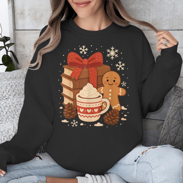 Cute Christmas Books Gingerbread Xmas Book Lover Teacher Unisex Sweatshirt