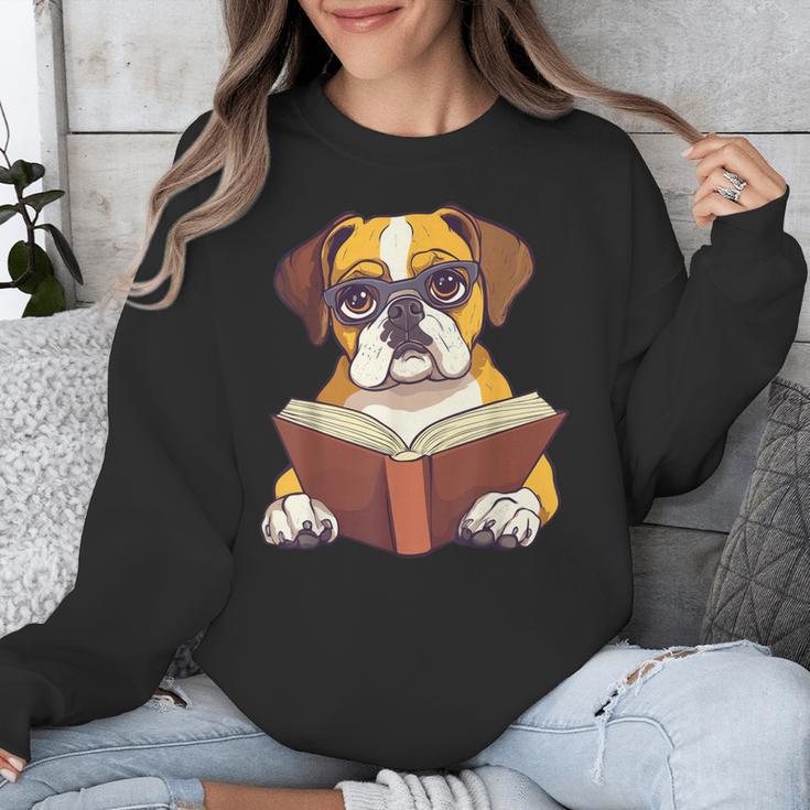 Cute Dog Boxer Reading Book Unisex Sweatshirt