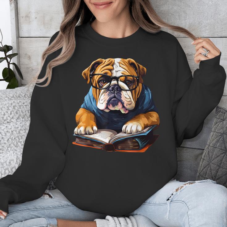 Cute Dog English Bulldog Reading Book Unisex Sweatshirt Cute Dog English Bulldog Reading Book Unisex Sweatshirt