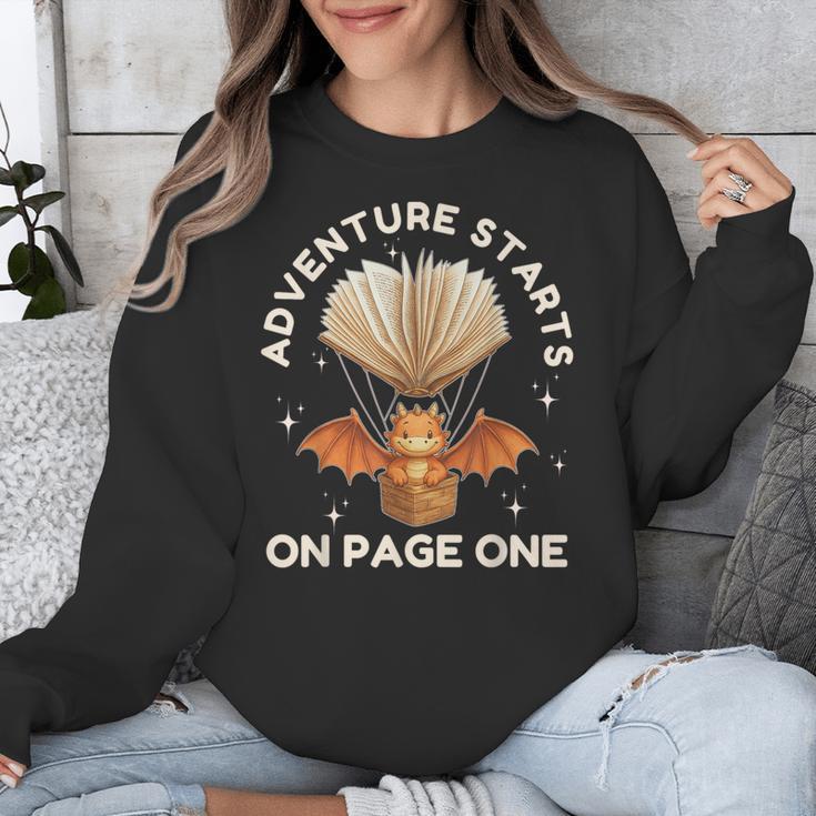 Cute Dragon Book Hot Air Balloon Adventure Fantasy Reading Unisex Sweatshirt