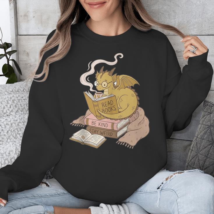 Cute Dragon Be Kind Stay Weird Read Books Unisex Sweatshirt