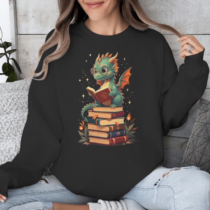 Cute Dragon Reading Book Bookworm Dragons And Books Unisex Sweatshirt