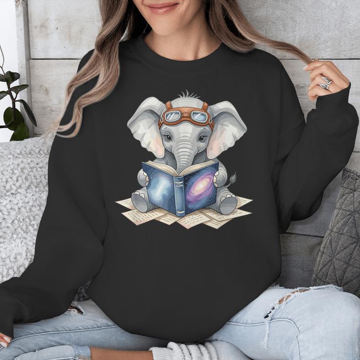 Cute Elephant Reading Universe Book Unisex Sweatshirt Cute Elephant Reading Universe Book Unisex Sweatshirt