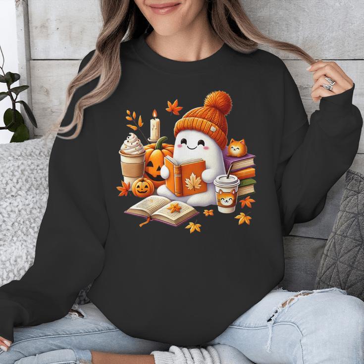 Cute Ghost Reading Book Lovers Halloween Pumpkin Women Girls Unisex Sweatshirt Cute Ghost Reading Book Lovers Halloween Pumpkin Women Girls Unisex Sweatshirt