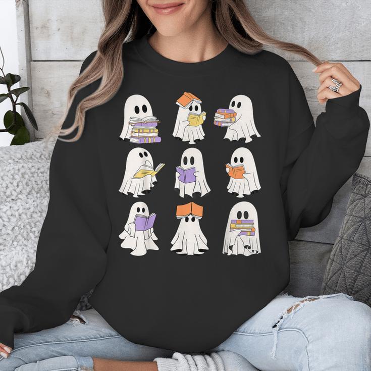 Cute Ghost Reading Books Teacher Halloween Reading Men Women Kids Unisex Sweatshirt