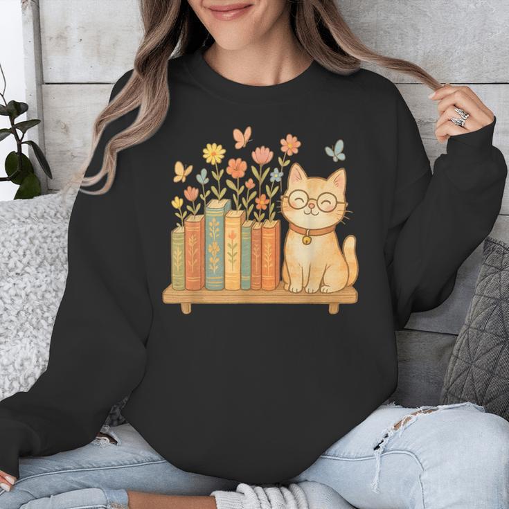 Cute Kawaii Cat Books Flowers Unisex Sweatshirt