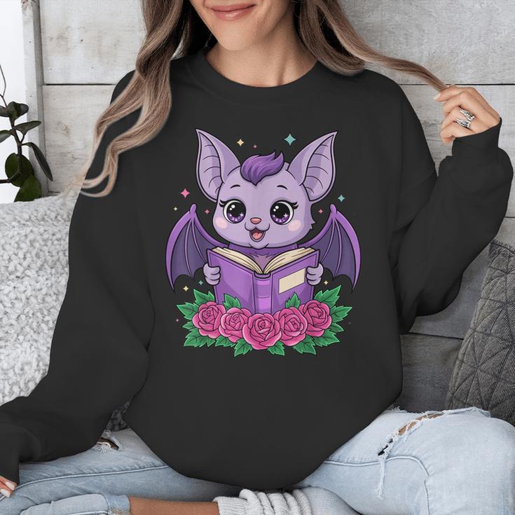 Cute Pastel Goth Bat Reading Book Unisex Sweatshirt