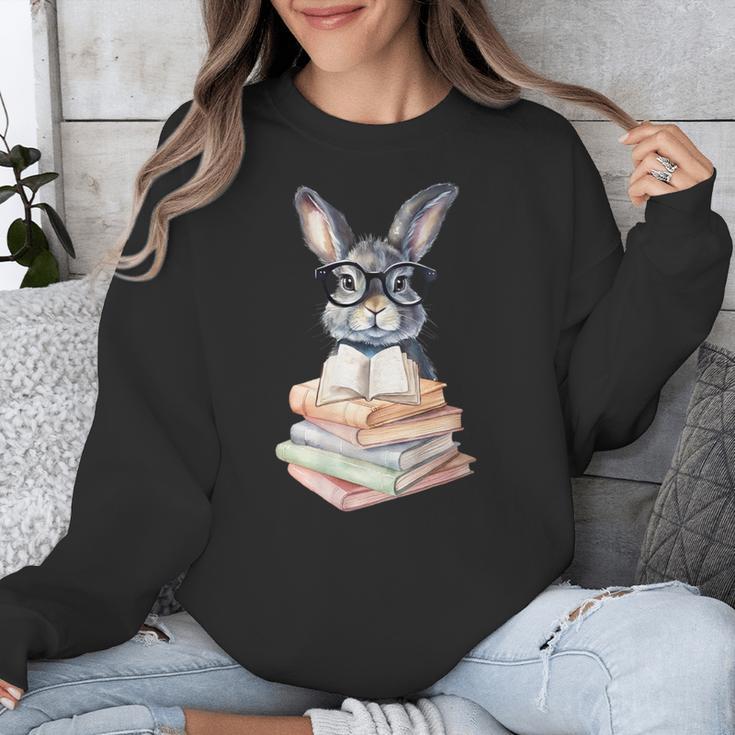 Cute Reading Bunny With Glasses Books Reader Book Bookworm Unisex Sweatshirt