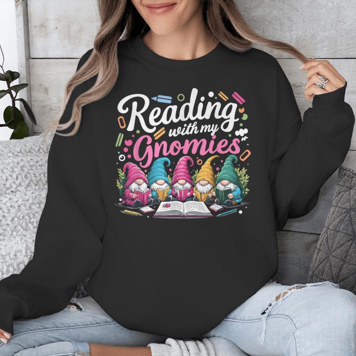 Cute Reading With My Gnomies Gnome Book Bookworm Lover Unisex Sweatshirt