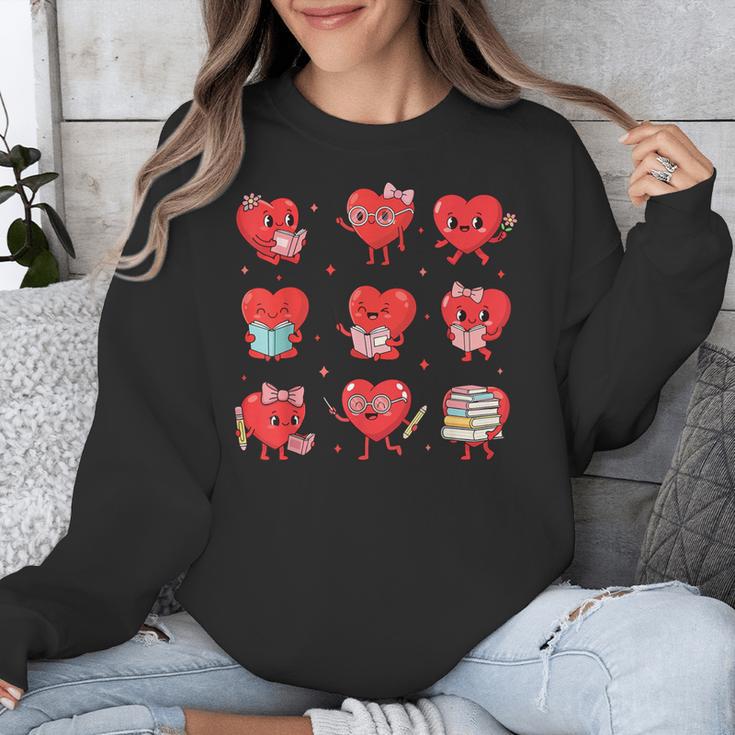 Cute Reading Hearts Valentine Day Book Lover Teacher Student Unisex Sweatshirt