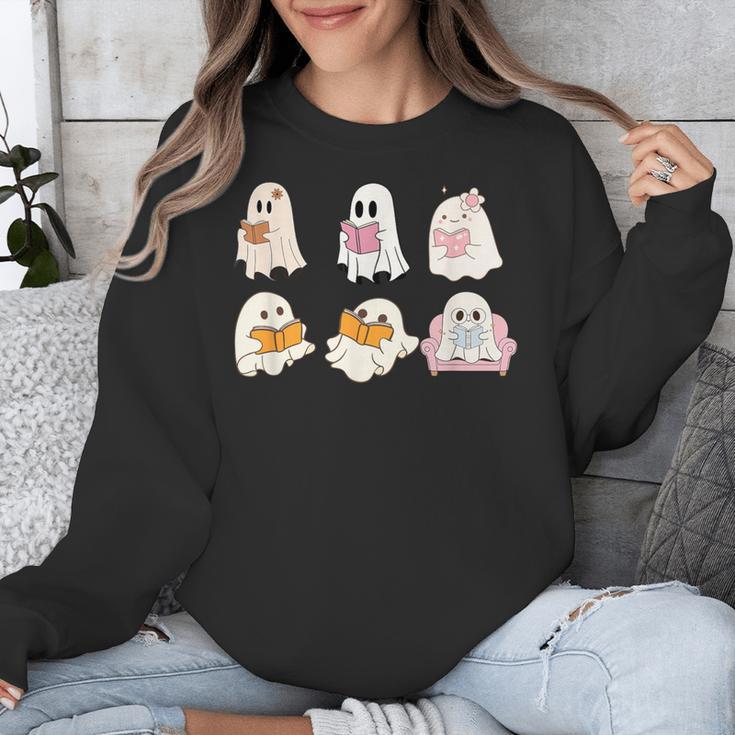 Cute Spooky Reading Book Halloween Fall Ghost Autumn Unisex Sweatshirt