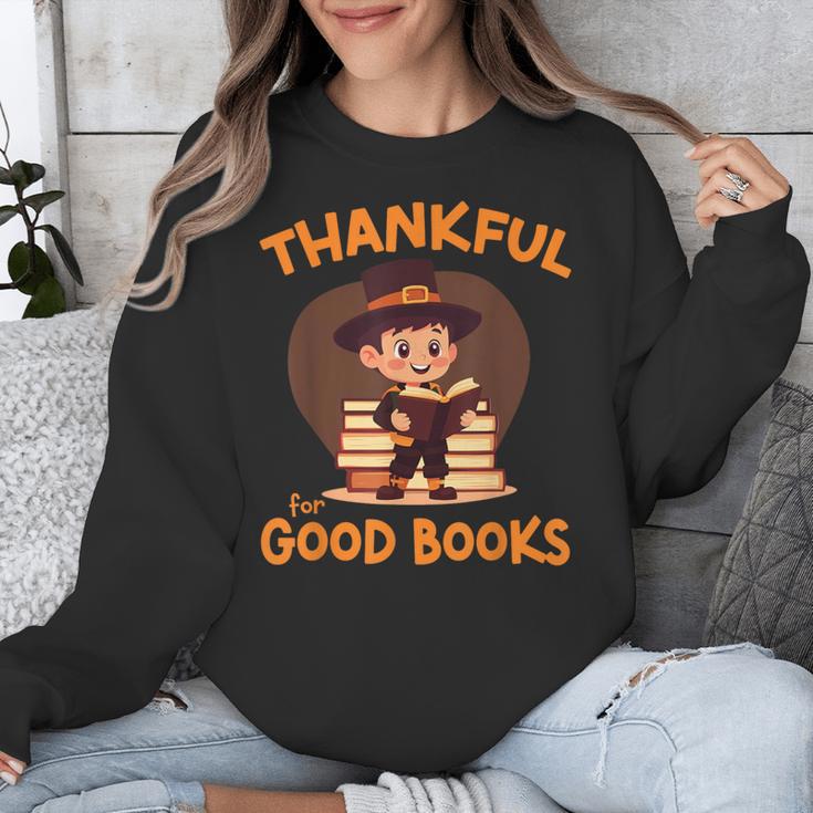 Cute Thanksgiving Teacher Librarian Thankful Reading Books Unisex Sweatshirt