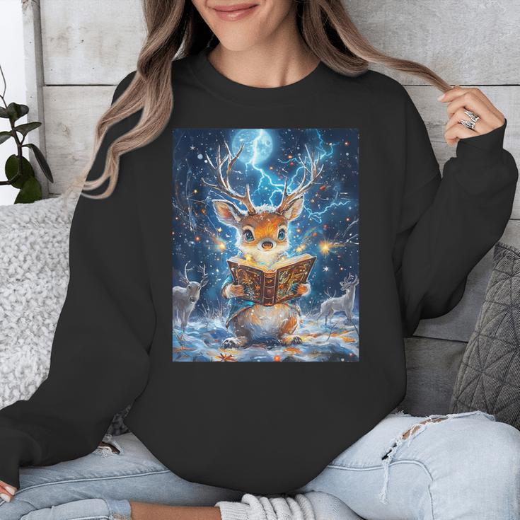 Deer Reads Book Women Girls Reindeer Unisex Sweatshirt