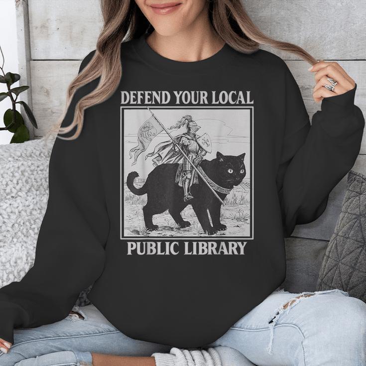 Defend Your Local Library Knight Cat Rider Book Lover Unisex Sweatshirt