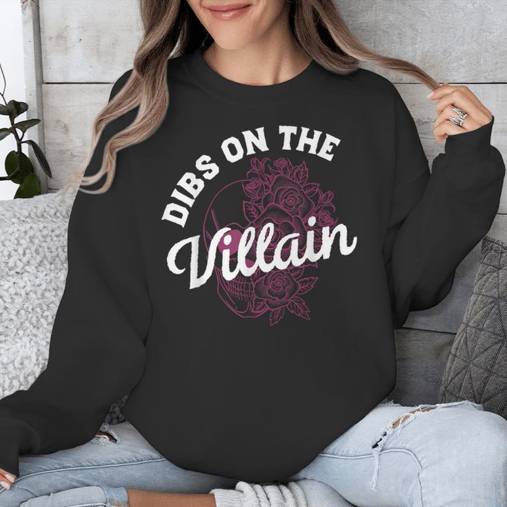 Dibs On The Villain Dark Romance Books Skeleton Morally Grey Unisex Sweatshirt