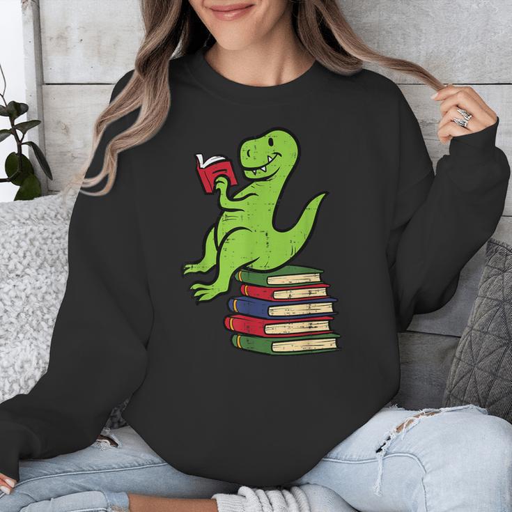 Dino Reading Read Reading Librarian Book Men Boys Kids Unisex Sweatshirt