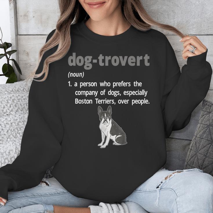 Dog-Trovert Boston Terrier Humor Definition Introvert Unisex Sweatshirt
