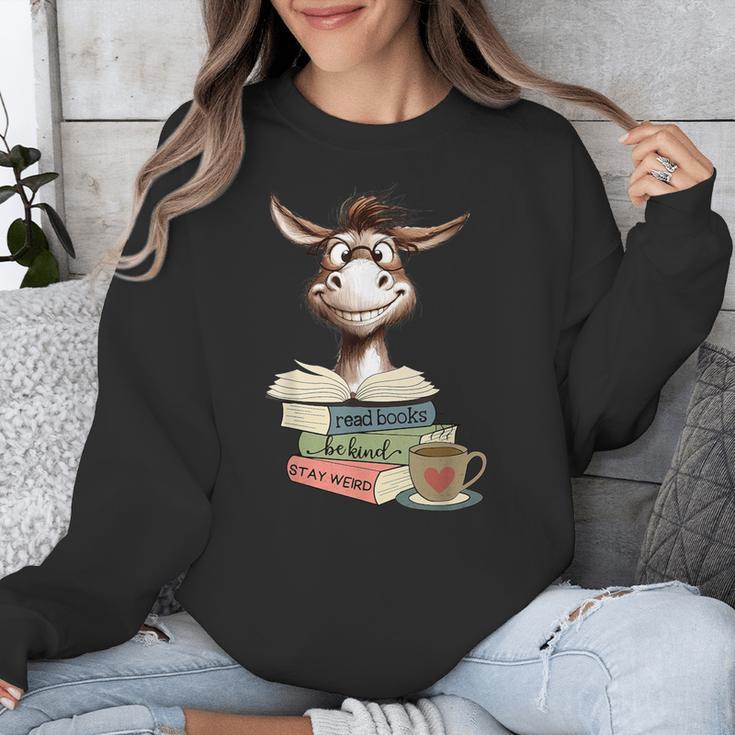 Donkey Reading Book Read Books Be Kind Stay Weird Librarian Unisex Sweatshirt