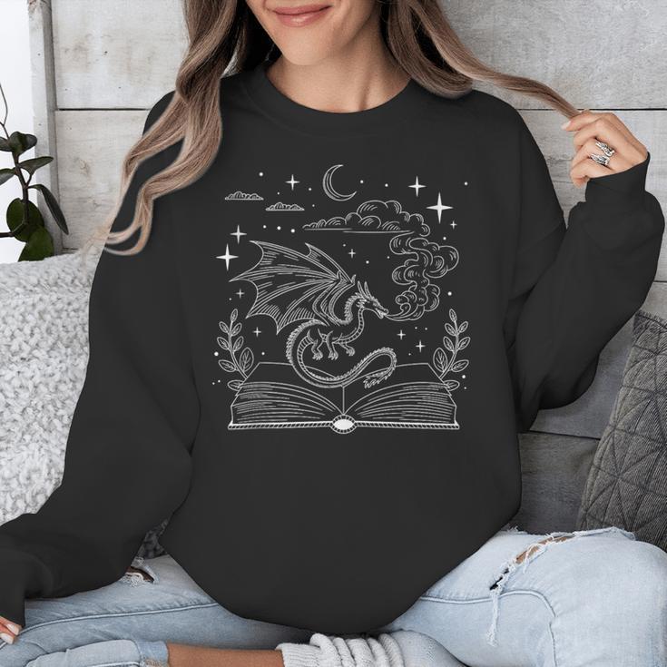 Dragon Flying Out Of Book Lover Bookworm Fantasy Novels Unisex Sweatshirt