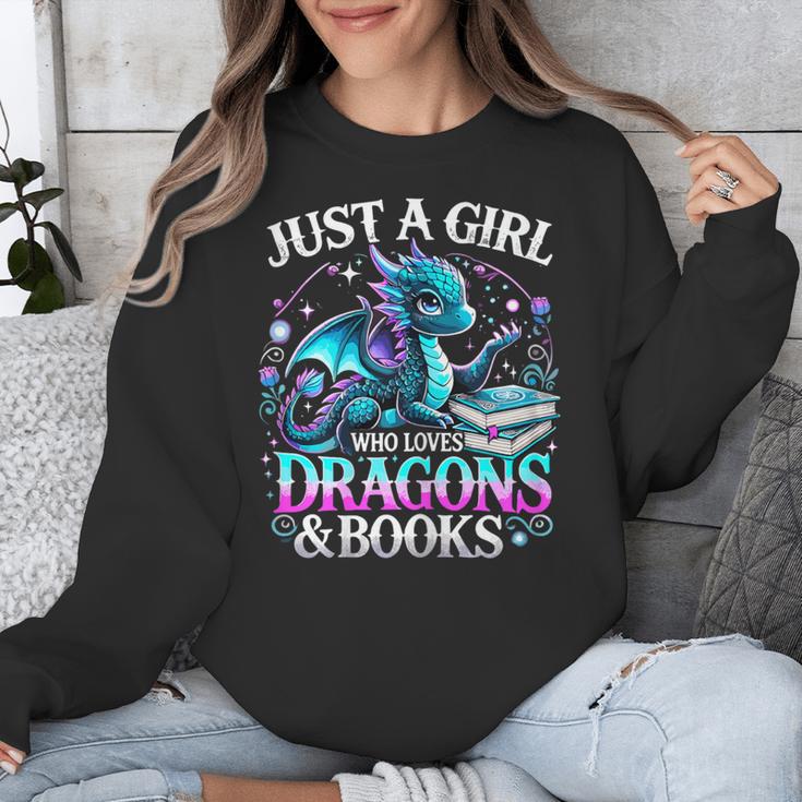 Dragon Reading Just A Girl Who Loves Dragons And Books Unisex Sweatshirt