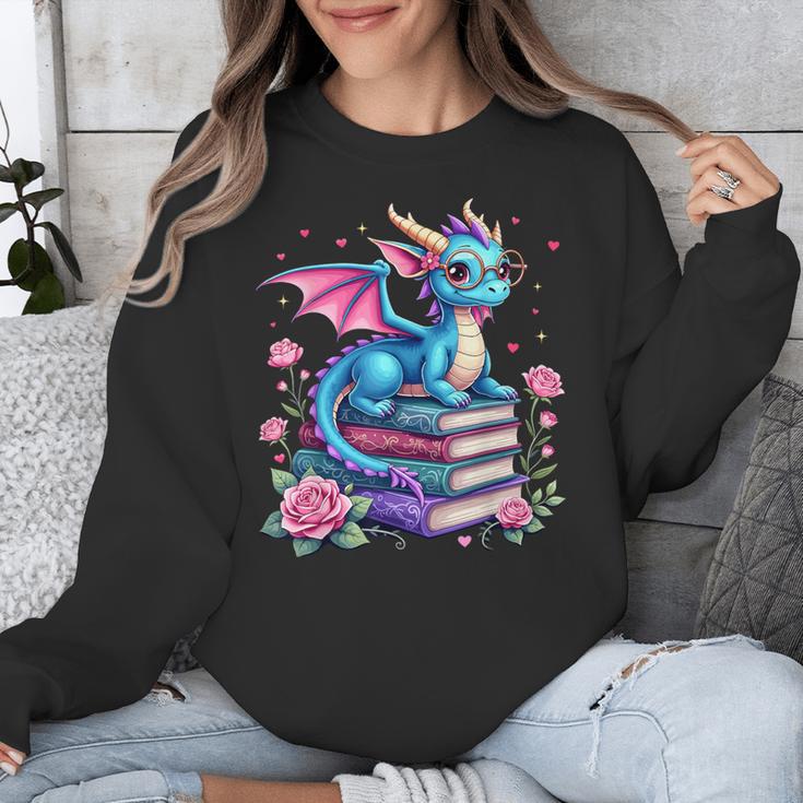 Dragons And Books Dragon Reading Book Lover Girl Bookworm Unisex Sweatshirt