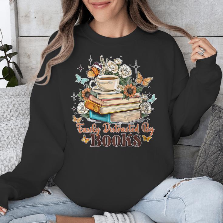 Easily Distracted By Books Book Wildflowers Book Lovers Unisex Sweatshirt