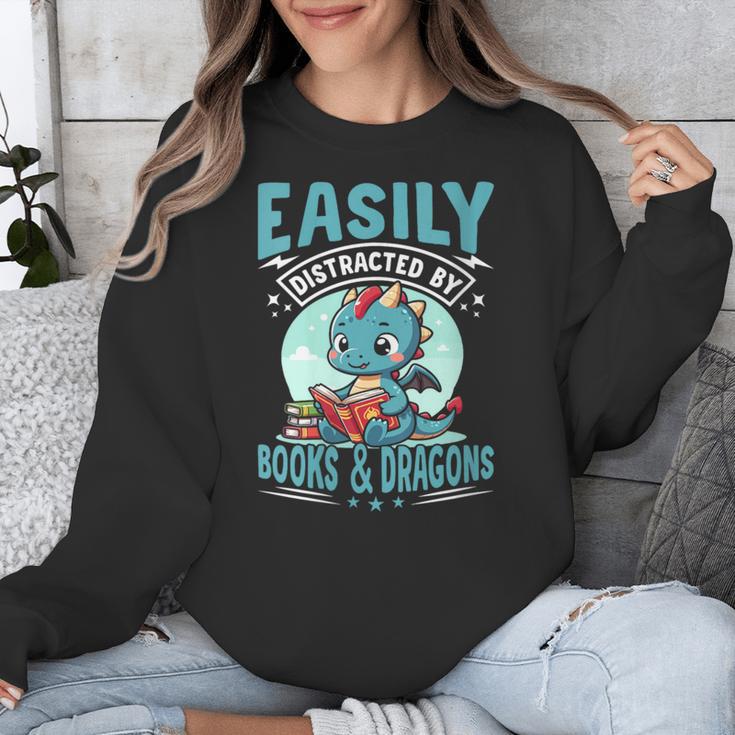 Easily Distracted By Books And Dragons Nerds Unisex Sweatshirt Easily Distracted By Books And Dragons Nerds Unisex Sweatshirt
