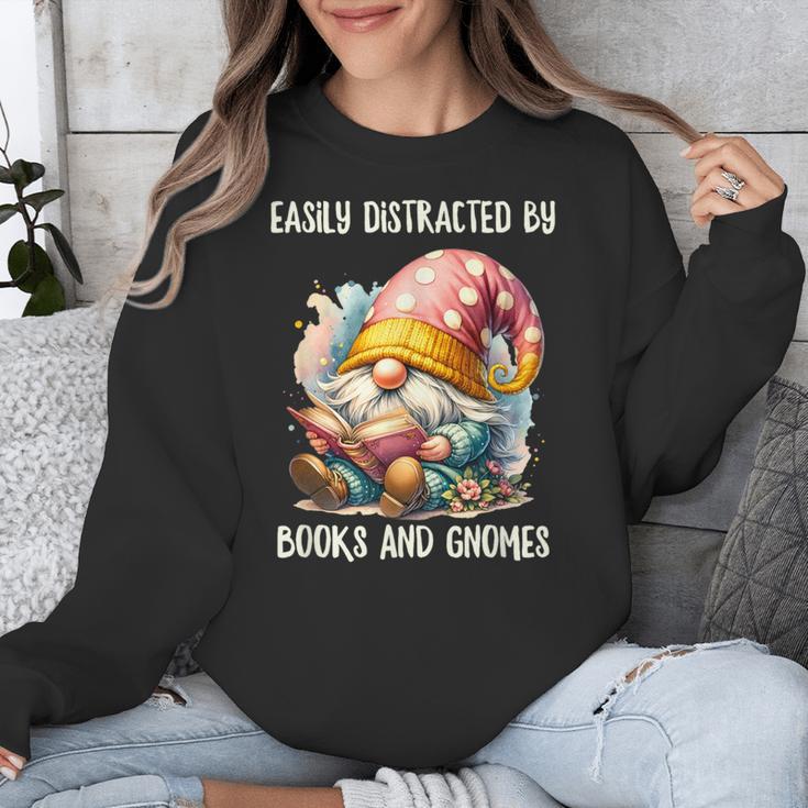 Easily Distracted By Books And Gnomes Book Reading Gnome Unisex Sweatshirt