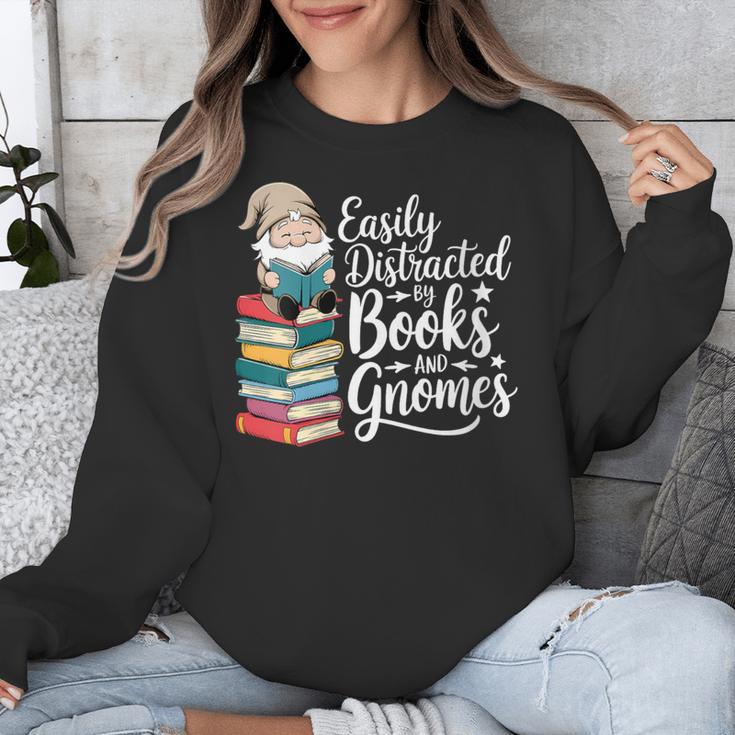 Easily Distracted By Books And Gnomes Unisex Sweatshirt