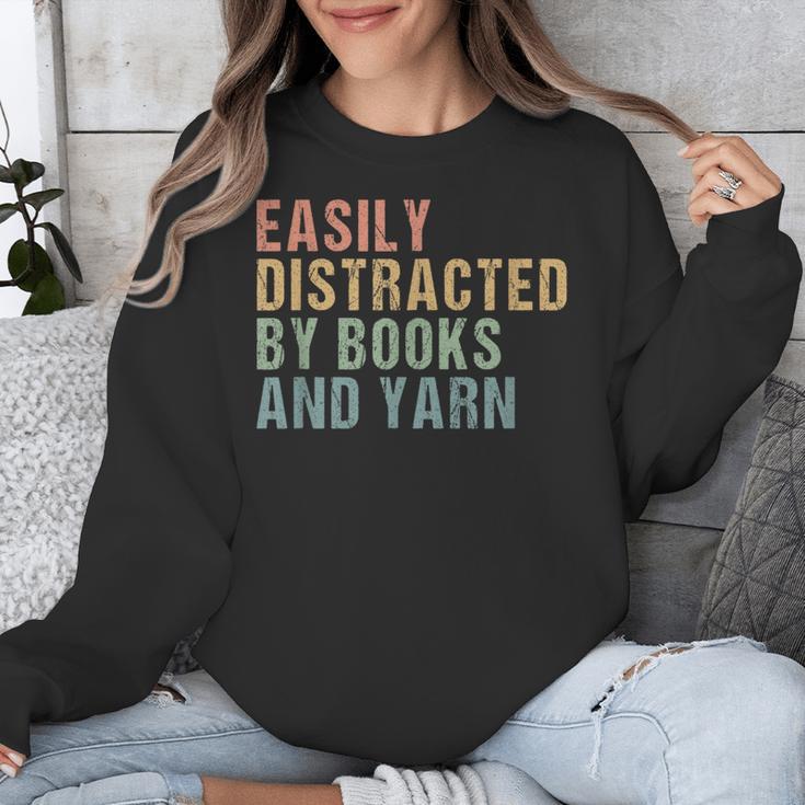 Easily Distracted By Books And Yarn Knitting & Crocheting Unisex Sweatshirt Easily Distracted By Books And Yarn Knitting & Crocheting Unisex Sweatshirt