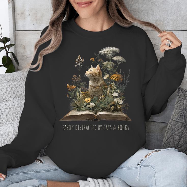 Easily Distracted By Cats And Books Unisex Sweatshirt