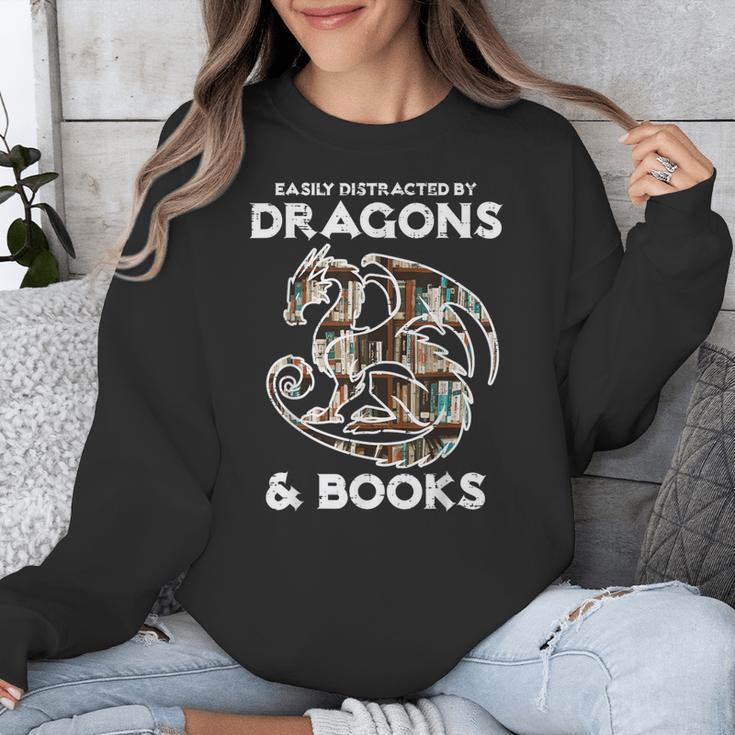 Easily Distracted By Dragons Books Bookworm Women Men Kids Unisex Sweatshirt
