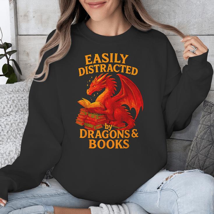 Easily Distracted By Dragons And Books Reading Unisex Sweatshirt
