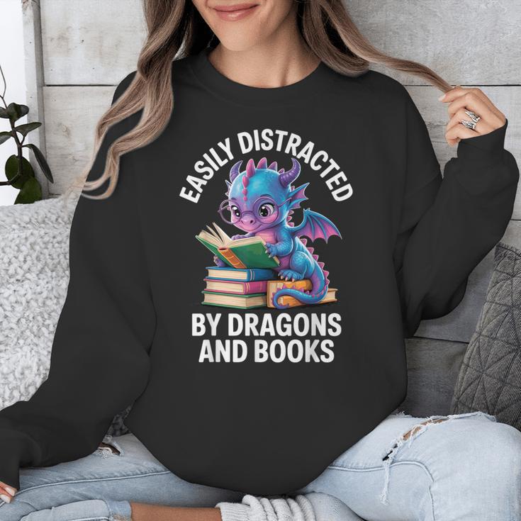 Easily Distracted By Dragons And Books Unisex Sweatshirt