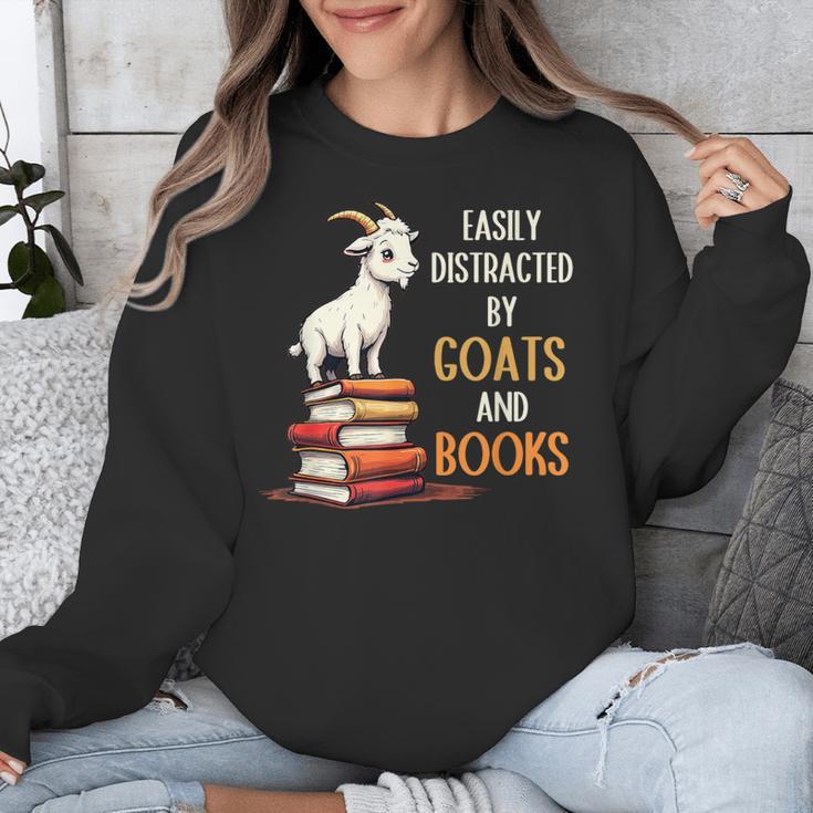 Easily Distracted By Goats And Books Goats And Book Reading Unisex Sweatshirt
