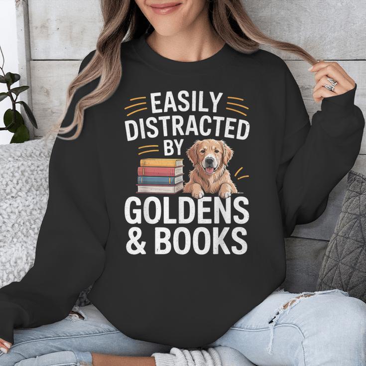 Easily Distracted By Goldens & Books Golden Retriever Dog Unisex Sweatshirt Easily Distracted By Goldens & Books Golden Retriever Dog Unisex Sweatshirt