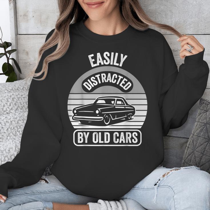 Easily Distracted By Old Cars Graphic Nostalgia Unisex Sweatshirt