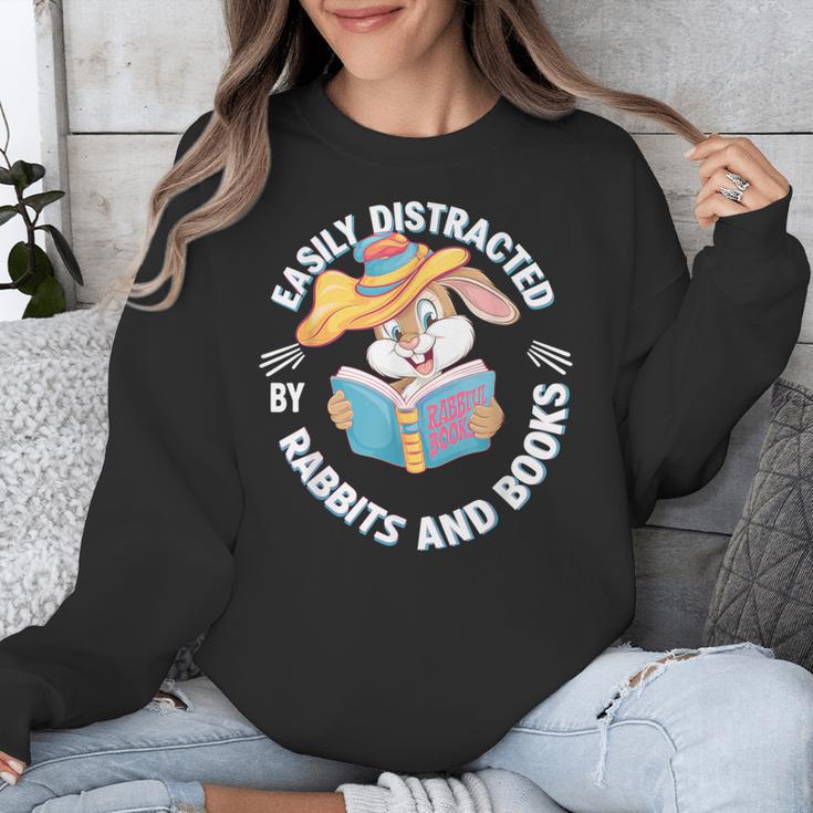 Easily Distracted By Rabbits And Books Reading Unisex Sweatshirt