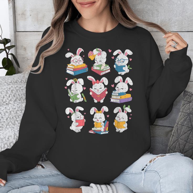 Easter Teacher Cute Bunny Reding Books Librarian Bookworm Unisex Sweatshirt
